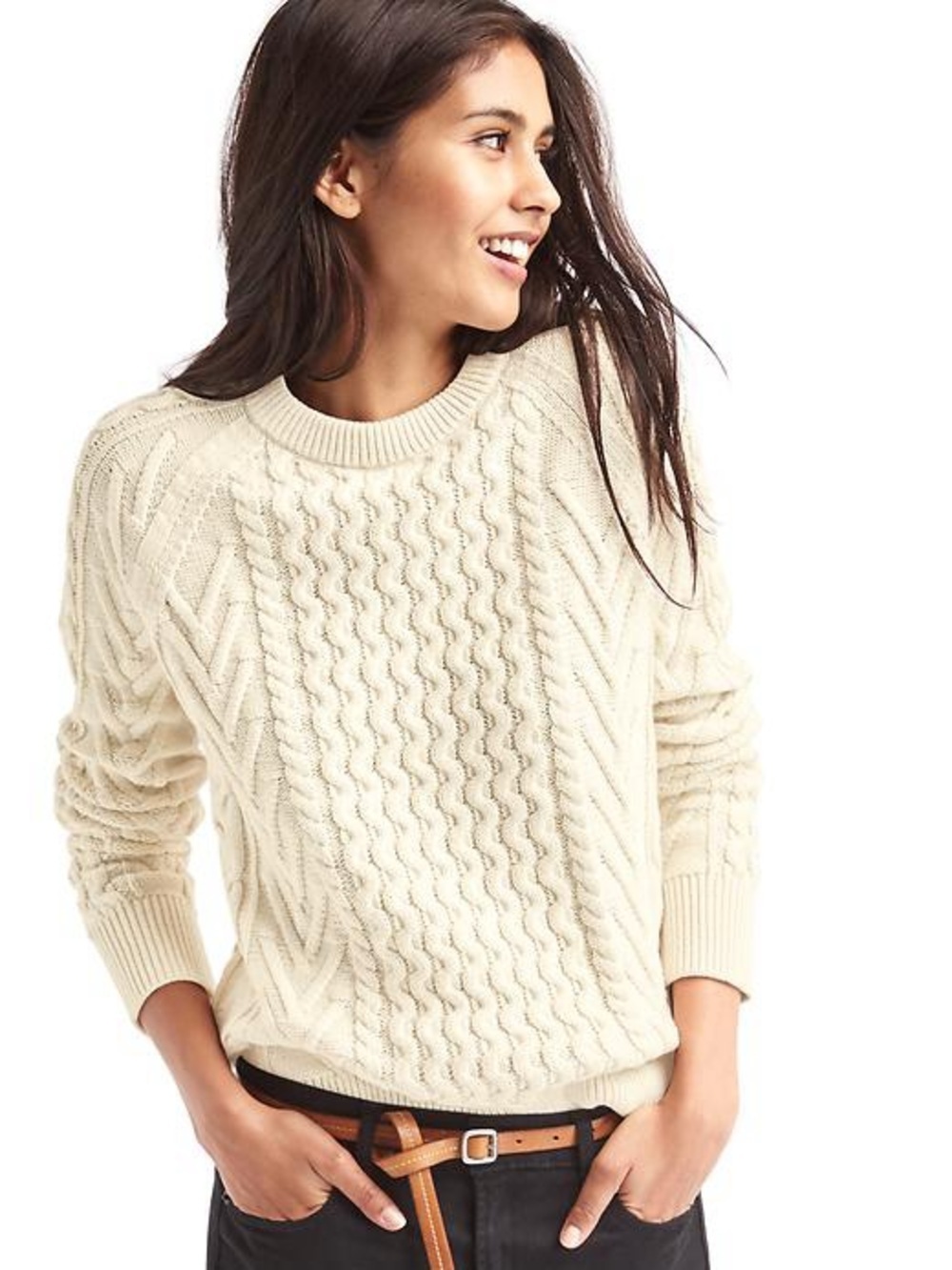 GAP Wavy cable knit crew neck sweater 💯% cotton off white Women’s size Medium